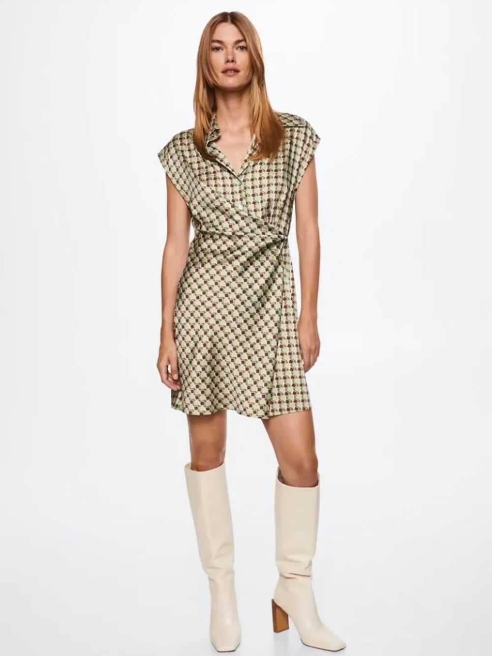 Mango Retro Geo Print Wrap Dress Size S 70s Mod Cottagecore Midi